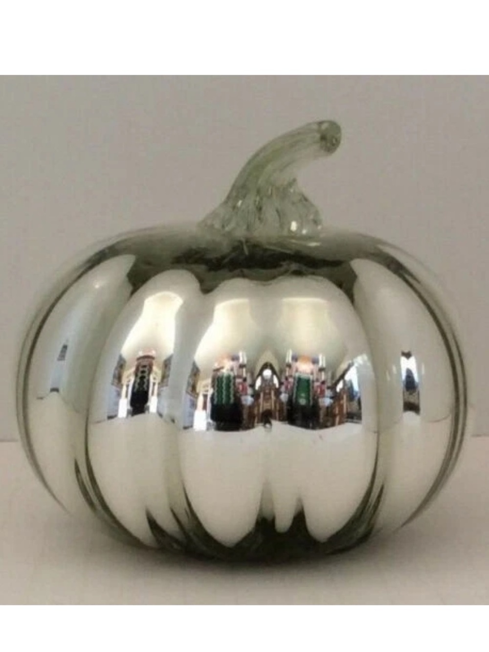 Pottery Barn Handblown Reflective Silver Mercury Glass Pumpkin Large Size NWT